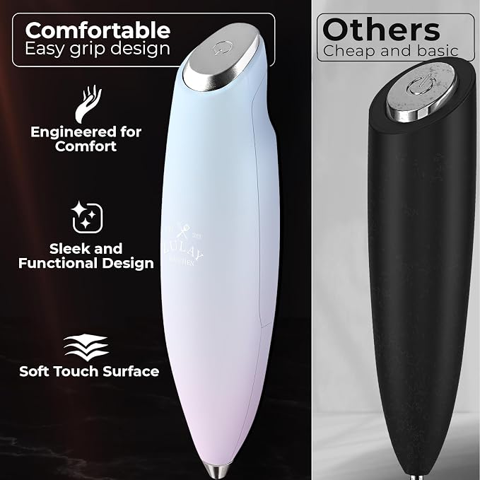 Zulay Kitchen Powerful Milk Frother Wand With Duracell Batteries - Ultra Fast Handheld Drink Mixer - Electric Whisk Foam Maker for Coffee, Lattes, Cappuccino & Matcha - Triple Whisk - Pale Cloud