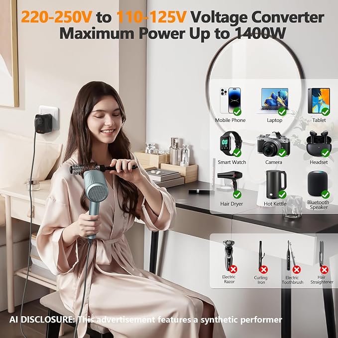 220V to 110V 20W PD Voltage Converter US to Europe International Universal Travel Adapter with 2 USB A 2 Type-C Port Worldwide Power Converters Plug Combo for Spain Italy (Black)-NB