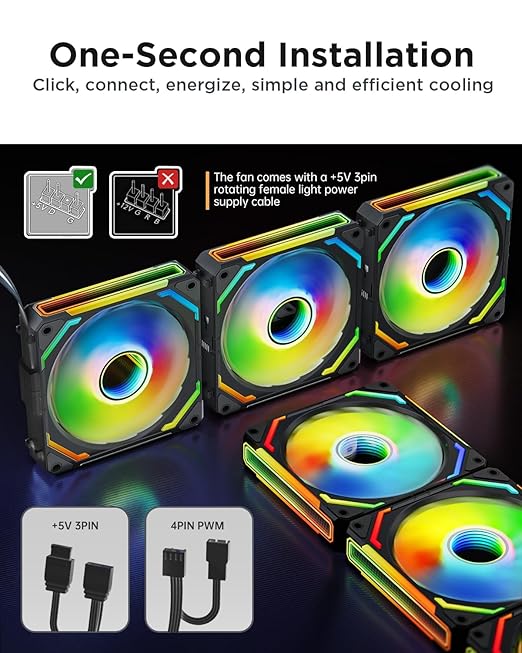 AsiaHorse COSMIQ 120mm Case Fan, Infinity Mirror FDB Reverse Fan with 5V 3-PIN Connector and Small Controller, 2000 RPM and 68.5CFM,Unit Daisy Chain PWM RGB PC Fans for Cases CPU Liquid Coolers, 3Pack