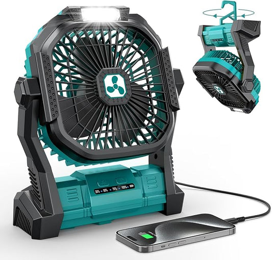 ONLYNEW Portable Fan Rechargeable, 20000mAh Cordless Battery Powered Fan with LED Lantern, USB C Battery Operated for Travel Bedroom Home Camping Tent Office Beach Desk Fishing Table