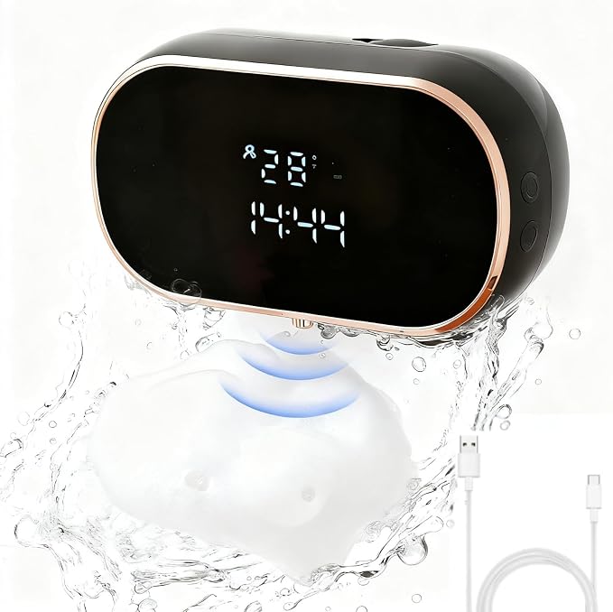 1 Automatic Soap Dispenser, Motion Sensor, 3 Gears Adjustment, IPX5, Wall Mount, Rechargeable Battery, Touchless Dispenser for Bathroom and Kitchen