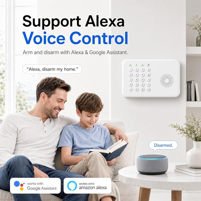 Wireless Home Security System for House & Apartment, 8-Piece DIY Alarm Kit with WiFi & 4G, No Monthly Fees, App Alerts, Door Window Sensors, Motion Detector & Remote Controls