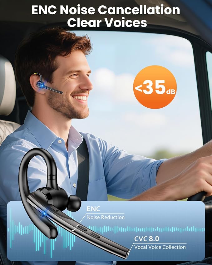 New Bee Bluetooth Headset V5.1 72H Talk Time Dual Mic with Mute Button for Business, Wireless Hand-Free Bluetooth Earpiece with 500mAh Charging Case for Cell Phone Calls Trucker Driver Laptop
