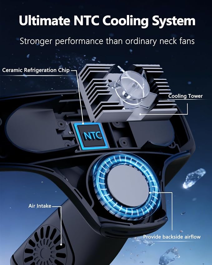 Neck Air Conditioner Fan Instant Cooling with Cooling Plate, Bladeless, 8000mAh Operated Wearable Rechargeable Neck Fan, 3 Cooling Level&3 Speeds Level for Hot Flashes, Travel, Gym