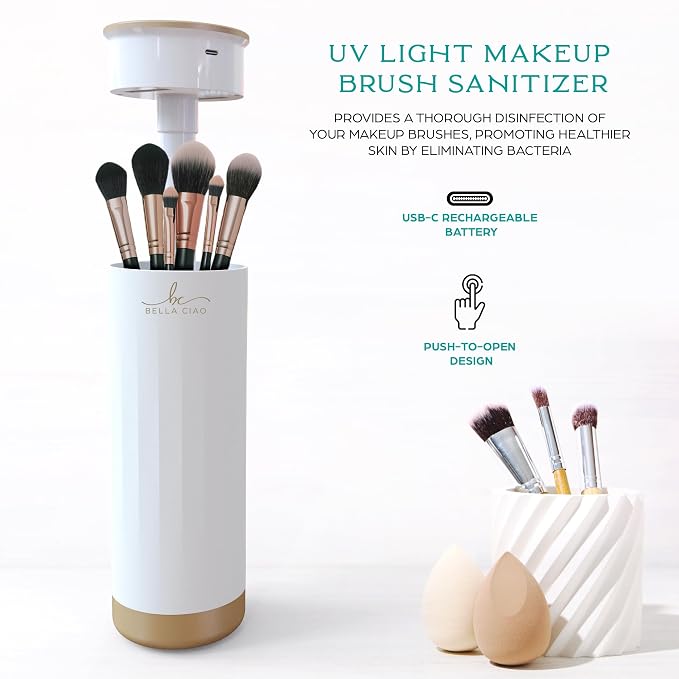 Bella Ciao Makeup Brush UV Sanitizer – Kills 99.9% of Germs, Disinfects Brushes, Rechargeable Electric Makeup Brush Cleaner Machine, Safety Shutoff, Great for Makeup Artists, Home Use