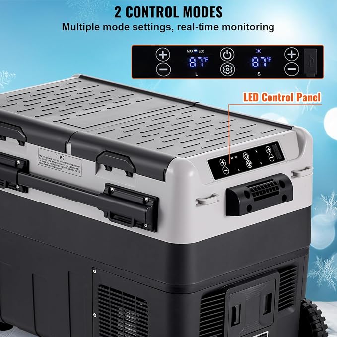 VEVOR Car Refrigerator 50L / 52.8 QT, Dual Zone 12 Volt Compressor Fridge, -4℉ to 68℉ Adjustable, Portable Freezer Cooler for Car, RV, Camping, Home
