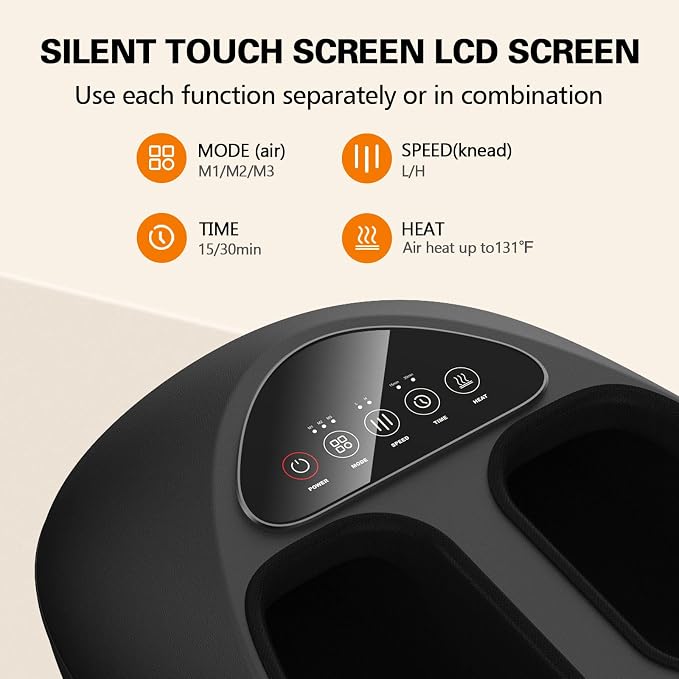 Shiatsu Foot Massager with Heat, Deep Kneading & Gentle Air Compression for Foot Wellness and Relaxation, Feet Massager, Electric Foot Massager Machine - Gifts for Women Men, Fits Size 13