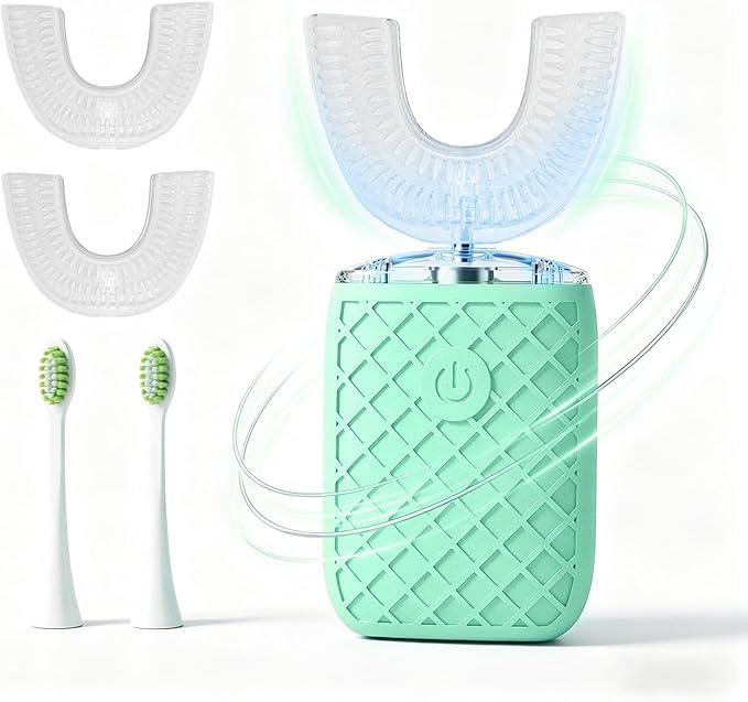 Sonic Electric U Shaped Toothbrush for Adults, Automatic Full Mouth Cleaning Toothbrush, 360° Stain Removal, IPX7 Waterproof Rechargeable, 3 U-Shape & 2 Straight Brush Heads