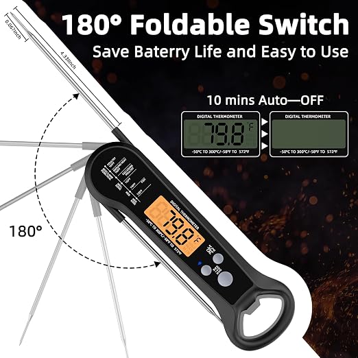 Instant Read Meat Thermometer for Grill and BBQ, Fast Accuracy Digital Food Thermometer with Backlight&Waterproof for Cooking,Baking,Fish,Liquids,Lamb,Chicken