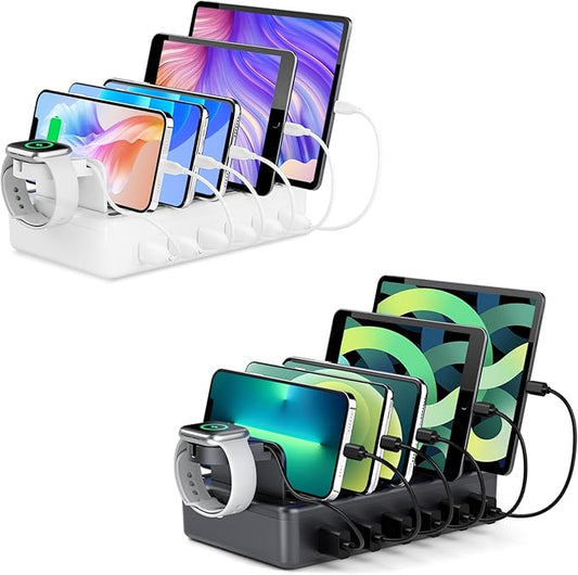 2 Pack 50W 6-Port Multiple Device Charging Station White & Space Gray