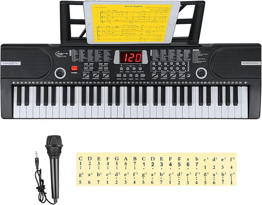 Piano Keyboard, 61 Keys Beginner Electronic Keyboard Portable Digital Music Keyboard, Early Education Music Instrument with Microphone & Music Sheet Stand