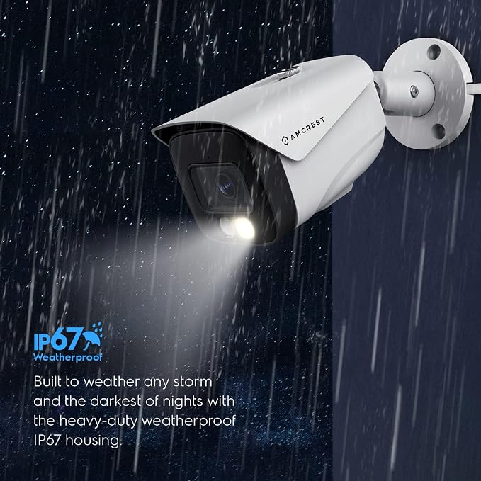 Amcrest UltraHD 4K (8MP) IP PoE AI Camera, FOV 129°, 49ft Color Nightvision, Security Outdoor Bullet Camera, Human & Vehicle Detection, Active Deterrent, 4K @15fps, IP8M-2796EW-AI (White)