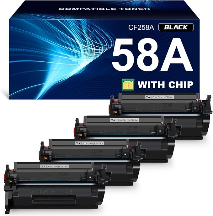 58A Toner Cartridge Black (with chip) Compatible Replacement for HP 58A CF258A 58X CF258X Work with HP Laser MFP M428fdw M428fdn M428dw Pro M404n M404dn M404dw M406dn M430f M404 M428 Printer, 4-Pack