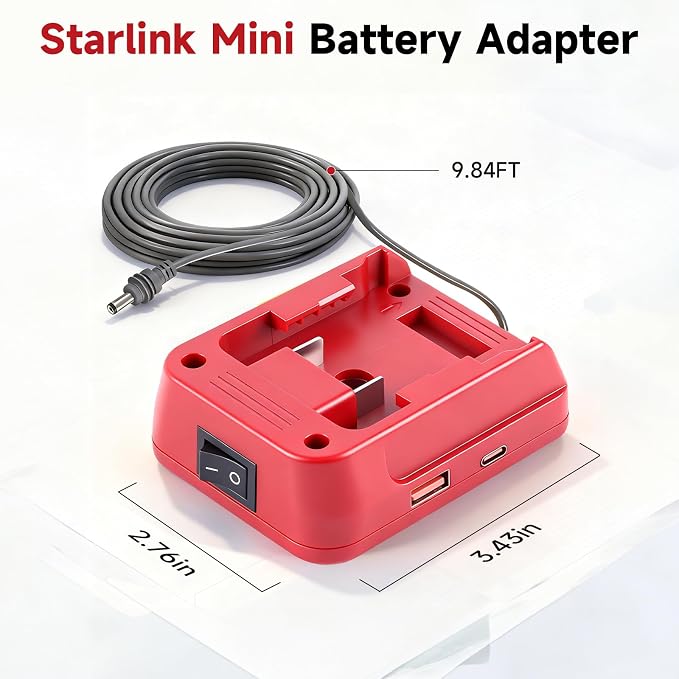 Starlink Mini Battery Adapter Compatible with Milwaukee18V/20V Batteries, 9.84FT 18AWG Starlink DC Electronic Power Cord with Independent Button and Low Voltage Protection for Starlink mini Batteries