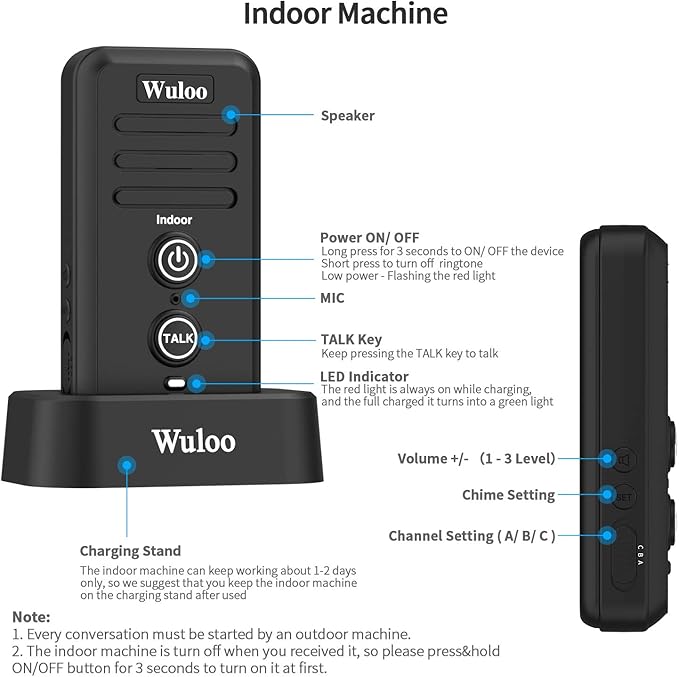 Expandable for Wuloo Wireless Intercom Doorbell System, an Additional Indoor Unit for Expanding Wuloo Intercom Doorbell System(Only Indoor Unit, CAN NOT Work Without Outdoor Unit)