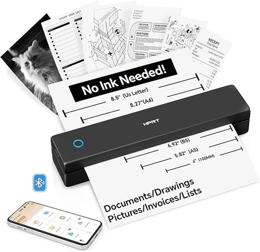 HPRT MT620 Portable Thermal Printer - Inkless Printer, Supports Regular Paper & Labels, Multi-User Bluetooth & Auto Paper Feed, Compatible with iOS/Android/Laptop for Home/School/Travel (Black)