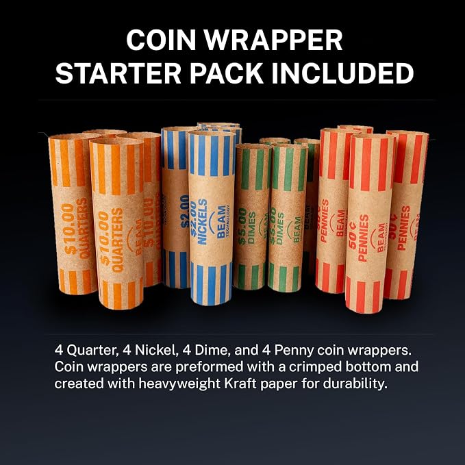 Automatic Coin Sorter and Counter with Display, 2 Row with Quick-Access Lid, Patented Anti-Jam Technology, Coin Wrapper Starter Pack Included, with Value Counting Coin Counter (CSD-2000)
