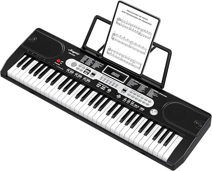 61 Keys Piano Keyboard Compact Folding Portable Digital Piano Set for Beginners with Microphone, Headphones, Black and White