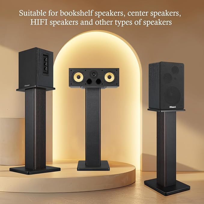 Elimavi Universal Floor Speaker Stands, 22.64 Inch Surround Sound Stands Supports 150LB, Non-Slip Pads & Cable Ties, for Bookshelf Speakers,Satellite Speakers,Studio Monitors, Easy Installation,Black