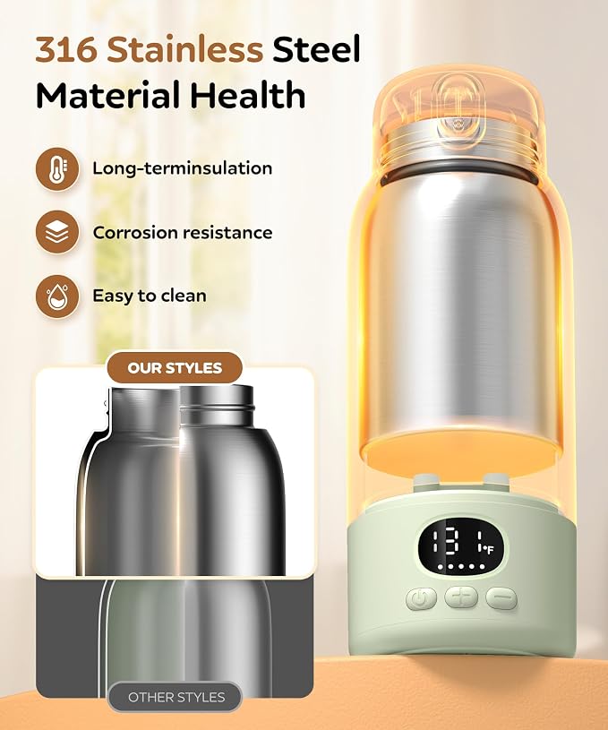 SORUTO Portable Bottle Warmer for Travel, 45W Fast Charging Milk Warmer with 17oz Large Capacity, Fast Heating Breast Milk Warmer, Long Battery Life, Precise Temp Control for Car, Outdoor