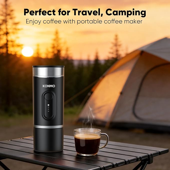 Portable Espresso Machine, Self-Heating, 15 Bar, Type-C Rechargeable, Works with Capsules & Ground Coffee, Coffee Maker for Camping, Hiking, Outdoor Travel, Car and RV, Business Trips
