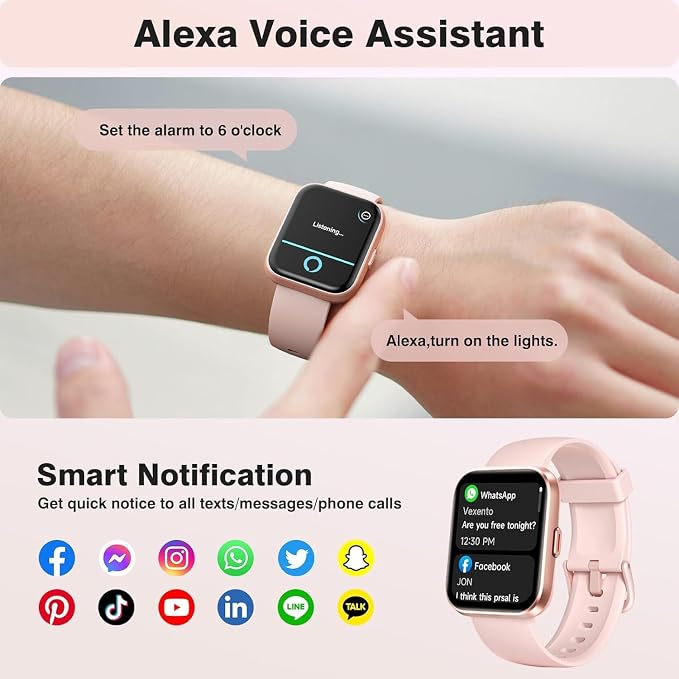 Fitpolo Smart Watches for Women Android iPhone, 1.8'' HD Women Smartwatch with Alexa Built-in, Bluetooth Calls, IP68 Waterproof, 7 Days Battery, Heart Rate/Sleep/SpO2 Monitor, 110 Sports Mode