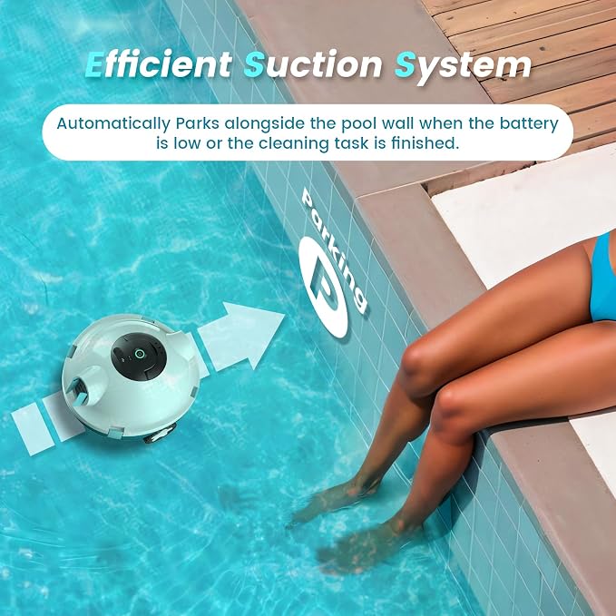 Y10 Robotic Pool Cleaner, Cordless Pool Vacuum with High Efficiency Dual Suction Power, 130 Mins Runtime, Self-Parking & Smart Navigation Pool Vacuum Robot for Above-Ground & Flat Inground Pools