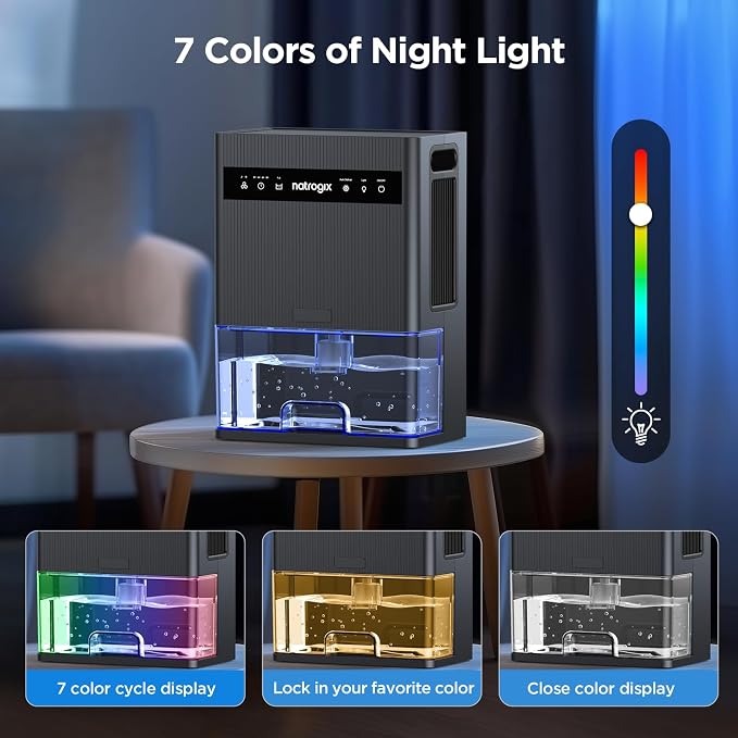 Dehumidifier, 106 OZ Water Tank Dehumidifiers for Home, 1000 sq.ft Quiet Dehumidifier for Basement Bathroom Bedroom RV with Auto Shut Off, Timer, Sleep Mode, 7 Color Light, Grey