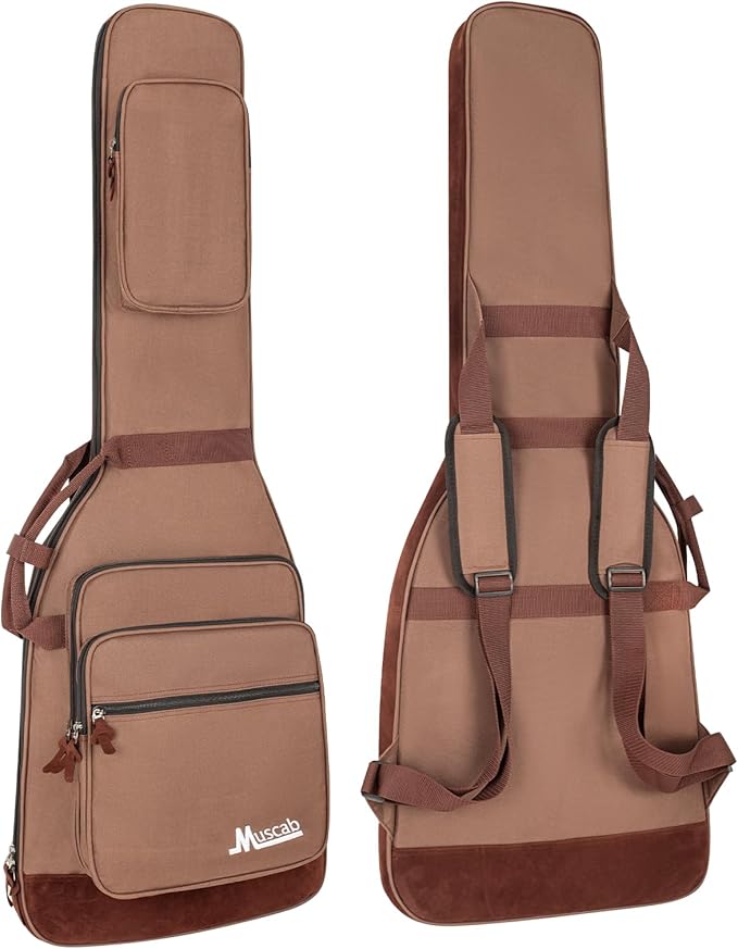 Electric Guitar Bag 0.5 Inch Padding Electric Guitar Case, Electric Guitar Gig Bag Backpack with Neck Strap and 4 Pockets, Brown