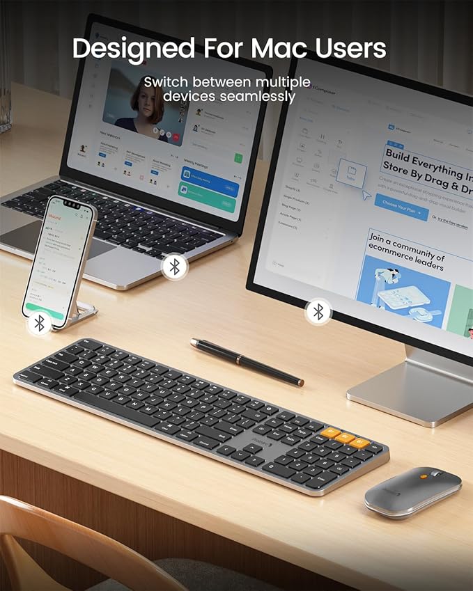ProtoArc Backlit Bluetooth Keyboard and Mouse for Mac, KM100-A Full Size Wireless Keyboard Mouse for Mac, Multi-Device, Rechargeable, No USB, for MacBook Pro/Air, iPhone, iPad, Space Gray
