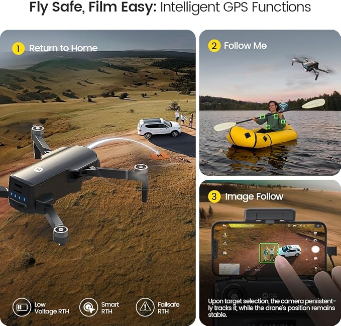 Holy Stone GPS Drone with 4K UHD Camera for Adults Beginner; HS360S 249g Foldable FPV RC Quadcopter with 10000 Feet Control Range, Brushless Motor, Follow Me, Smart Return Home, 5G Transmission