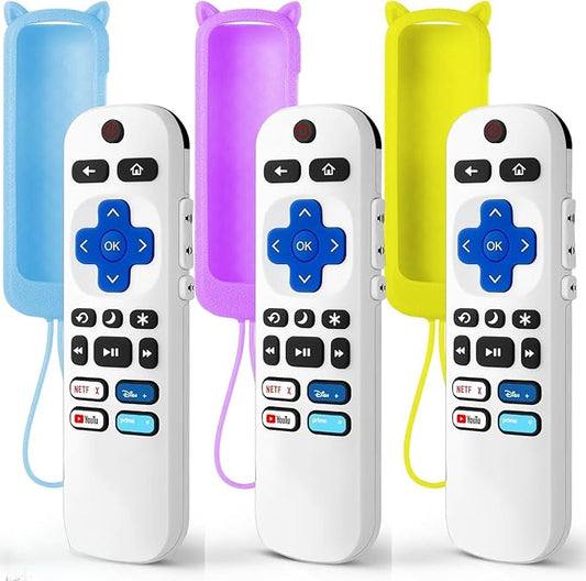 (Pack of 3) Replacement Remote Only for Roku TV with Soft Silicone Protective Cover (Glow in The Dark), Universal Remote for TCL/Onn/Hisense/Sharp/Element/Philips Roku Smart TV (Elegant White)