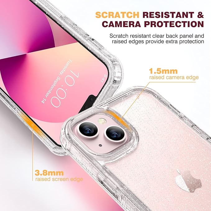 Diaclara Designed for iPhone 13 Case, Full Body Rugged with Built-in Touch Sensitive Anti-Scratch Screen Protector, Soft TPU Bumper Case for iPhone 13 6.1" (Clear Glitter)