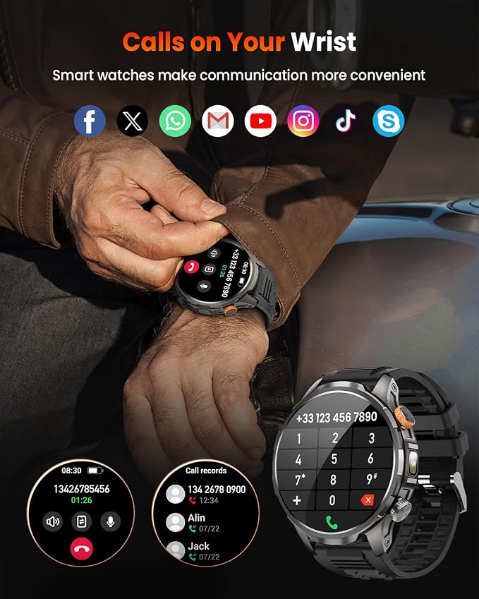 Military Smart Watches for Men, 1.91" Men's Smart Watch with 1000mAh/5 ATM Waterproof/LED Flashlight/110+ Sport Modes/Heart Rate/SpO2/Sleep Monitor, Fitness Tracker Watch for Android & iPhone (Black)