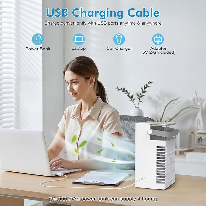 Portable Air Conditioners, 3-in-1 Portable AC Unit, Personal Mini Air Conditioner With 1000ml Water Tank, 2/4/6H Timer, USB Charging Small Cooling Fan (Include 5V 2A Adapter) For Indoor Office Bedroom