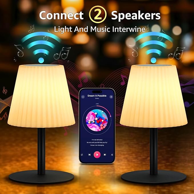 uuffoo 2 Pack Shower Lamp | Dual Speaker Pairing & RGB, IP44 Waterproof Rechargeable Table Lamp, Battery Operated Outdoor Lamp, Suitable for Inside Shower Bathroom Patio Garden Balcony Party