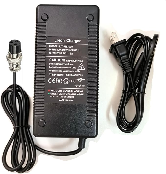 [Verified Fit] 52V Electric Charger 3-Prong, for Apollo 52V Phantom, Explore, Ghost/Yume Y10/ VSETT 9(NOT for 9+)/ Zero 8X 10 and More 52 Volt Battery Charger (58.8V 3A max)