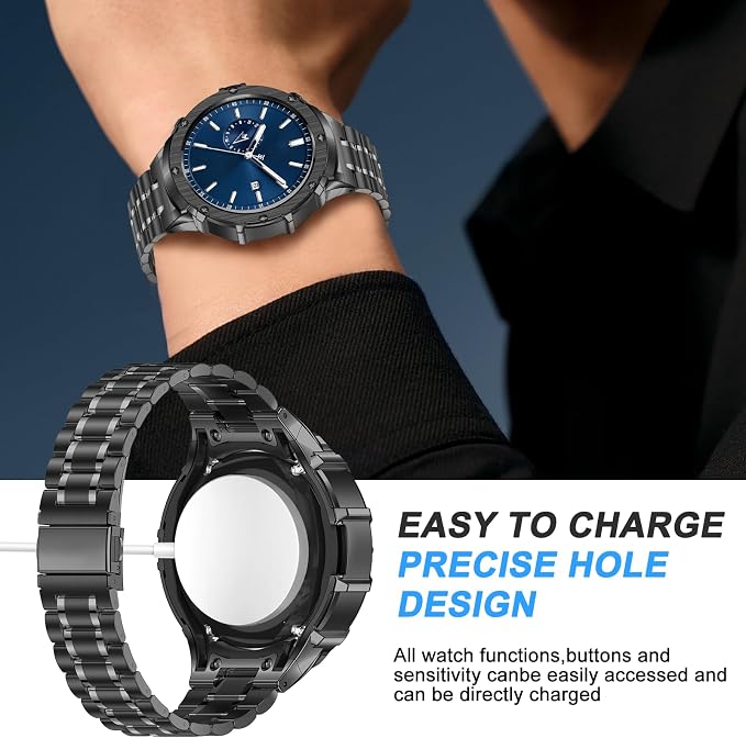 BAITEYOU Stainless Steel Band with Case Compatible with Samsung Galaxy Watch 5 pro 45mm Bands, Protective Metal Case Cover and Band for Galaxy Watch 5 pro 45mm for Men (Grey)