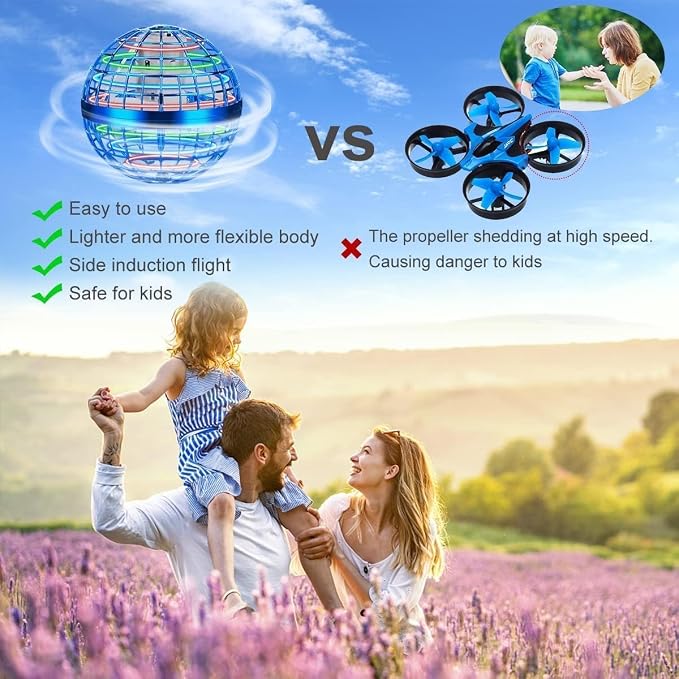 Flying Orb Ball Toy, Hover Hand Mini Drone Cosmic Globe, Fly Spinners for Kids Adults Indoor Outdoor Toys, Cool LED Lights Toys for 6 7 8 9 10+ Years Old Boys Girls Gift Blue