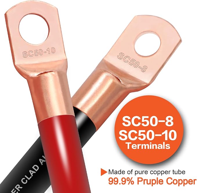1/0 Gauge Wire(20ft Each - Red/Black) Copper Clad Aluminum CCA Automotive Wire with 40ft 1/2" Cable Sleeve - Ideal for Car Audio, Solar, Auto, RV, Marine Power & Ground Cables
