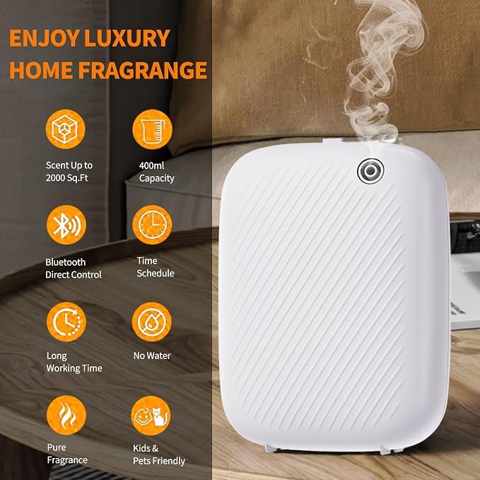 Smart Waterless Essential Oil Diffuser, 400ML Hotel Scent Diffuser with 12A1V Power Adapter for Large Room and Commercial Use, Scent Air Machine Cover Up to 2000 Sq.Ft