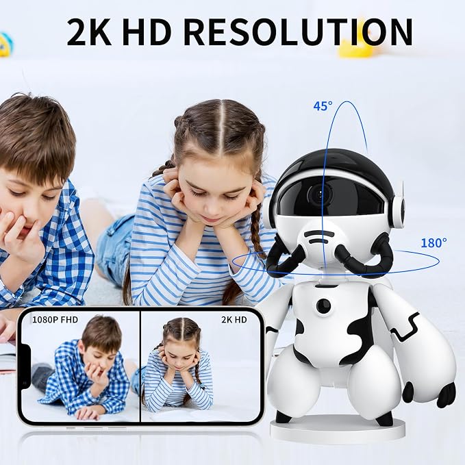 2K Hidden Camera Robot, 2.4G WiFi Security Indoor Robot Camera for Baby/Pet/Nanny, Long Battery Life, Two Way Audio, Night Vision, Battery Operated, PIR Motion Detection, Cloud & TF Card Storage