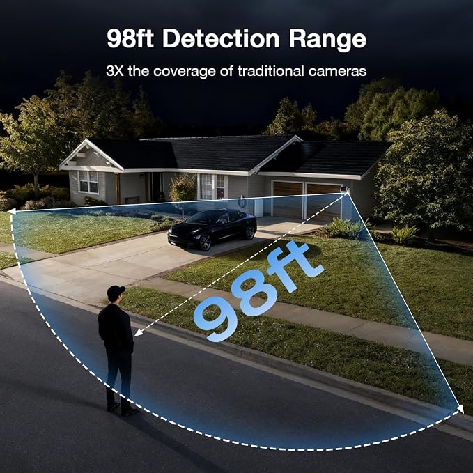 TKENPRO Solar Security Cameras Wireless Outdoor, 2.4GHz Wi-Fi, 24/7 Continuous Recording, Human Auto Tracking, Outdoor Camera Wireless with 2K Color Night Vision, 360° Panoramic View