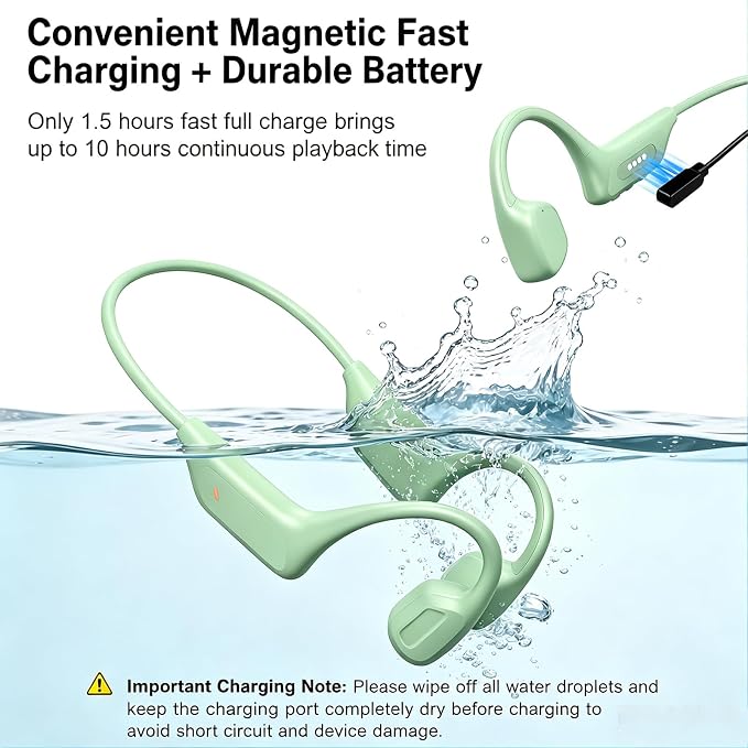 Swimming Headphones Underwater, Bone Conduction Swimming Headphones IPX8 Waterproof Open Ear Headphones with 32GB Built-in MP3, Bluetooth 6.0 Dual Mode, Dual Device Pairing, Magnetic Charging(Green