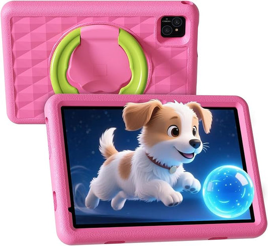 Android15 Kids Tablet, with Proof case,10.1 inch Tablets,128GB Educationl Pad for Age 3-15 Toddler, Parental Control, WiFi, Bluetooth, Dual Camera,Games (Pink)