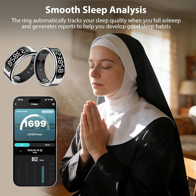 Smart Ring for Women for Men,Fitness Tracker Ring with Monitors Heart Rate,Blood Oxygen,Sleep,Stress and 60 Health Metrics(Sliver, 10)