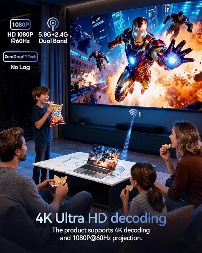 2027 Upgrade Wireless HDMI Transmitter and Receiver 400FT/120M, LDS Antenna Low-Latency Dual-Band 5.8+2.4G, 4K Decode 10Bit 1.08 Billion Hues Display Video and Audio to Monitor from TV (Blue)