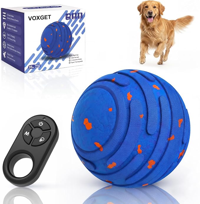 Smart Interactive Dog Toy Ball, Upgrade Automatic 3 Modes Moving Ball with Remote Control for Medium Large Dogs, Waterproof E-TPU Bouncing & Rotating Dog Toy to Reduce Boredom (Navy Blue)