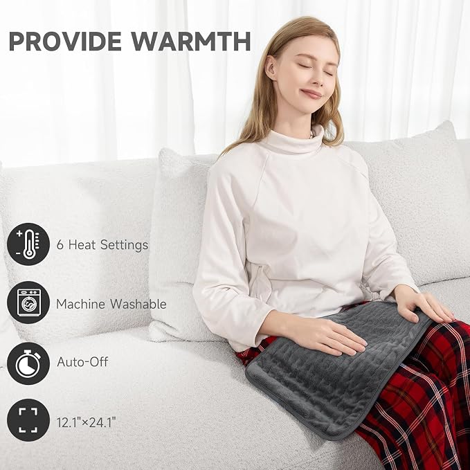 Heating Pad for Back Pain, Heating Pads for Cramps with 6 Heat Settings, Heat Pad for Arms and Knee, Menstrual Cramp Relief, Timer Auto Shut Off