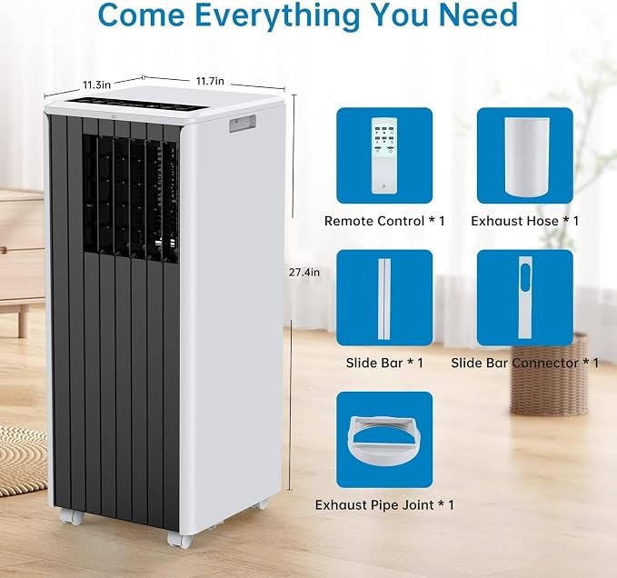 8,000 BTU Portable Air Conditioners | Cools up to 350 Sq. Ft., LED Touch Panel with Remote Control, Built-in Dehumidifier, Fan, Compact Indoor Quiet AC Unit